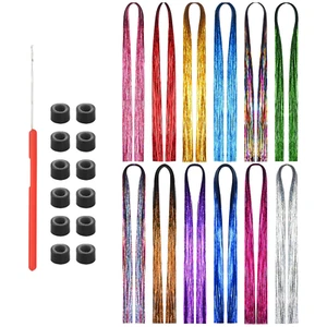 Haar Lametta Glitzer Haarsträhnen Hair Tinsel 12 Farben Glitzer Strähnen Haare G - Bild 1 von 12