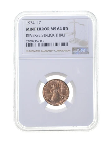 MS64 RD MINT ERROR 1934 Lincoln Wheat Cent - REV Struck Thru - Graded NGC *4413 Cover
