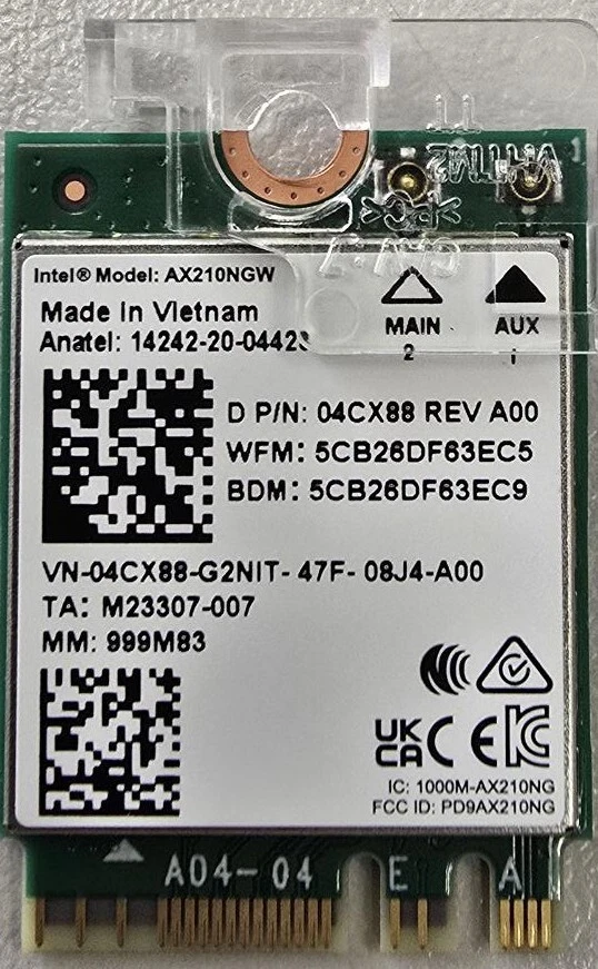 INTEL AX210NGW DELL WIRELESS CARD WI-FI 6 6E / BLUETOOTH 5.2 802.11AX - Image 1 of 1