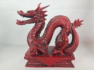 Chinese Red Dragon Resin Feng Shui Statue 7" Tall - Bild 1 von 7