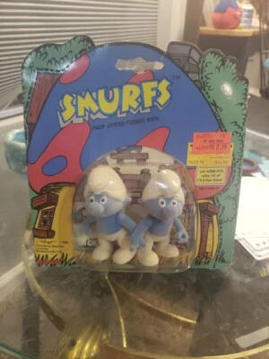 Bikin Smurfs 1988 paquete doble de vinilo flocado totalmente articulado Foto 1 de 4