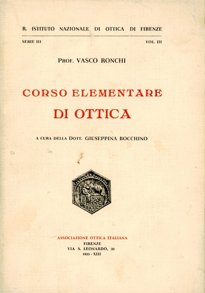 Curso Elemental De Óptica Vasco Ronchi 1935 - Imagen 1 de 1