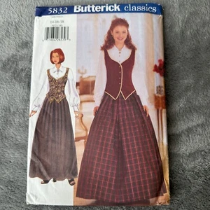 Butterick Pattern 5832 Sz 14-18 Misses Vest Blouse Skirt Outlander Style 90s - Picture 1 of 7