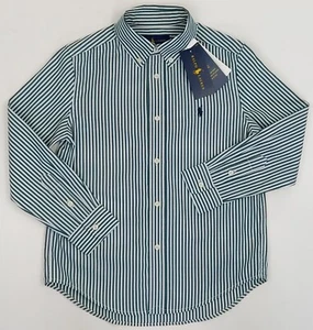 Authentisches Ralph Lauren Kinder Natur Stretch Hemd grün gestreift Alter 5 - 8/9 neu mit Etikett - Bild 1 von 14
