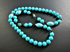 VINTAGE SINGLE STRAND TURQUOISE COLOR BEADS NECKLACE 26" (5M3)