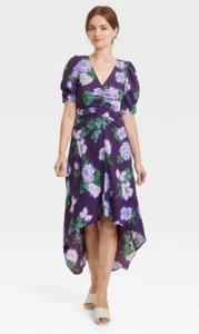 WOMEN'S SIZE SMALL FLORAL MIDI DRESS HIGH-LOW SHORT PUFF SLEEVE-A NEW DAY - Picture 1 of 7