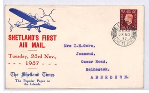 GB SCOTS ISLANDS Air 1937 Cover FIRST FLIGHT*SHETLAND* Lerwick ILLUSTRATED YK231 - Picture 1 of 10