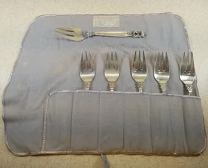 Georg Jensen plata esterlina bellota 6 tenedores de pescado 6 1/2" con bolsa de fieltro GJ excelente!  - Imagen 1 de 9
