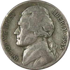 1945 D Jefferson Wartime Nickel AG About Good 35% Silver 5c US Coin Collectible - Picture 1 of 2