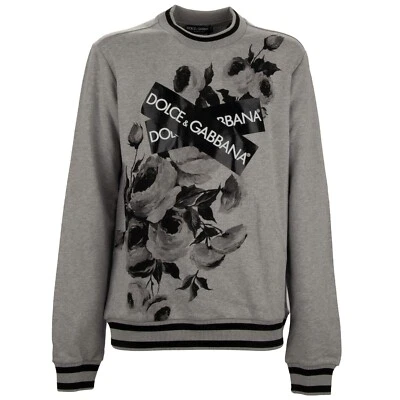 Suéter Pullover Gris DOLCE & GABBANA DG Logo Parche Rosa Flor Algodón Foto 1 de 4