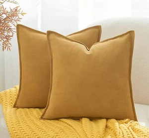 Throw Pillow Covers Set of 2 18x18 Inch 18" x 18" (Pack of 2) Mustard Yellow - Picture 1 of 6