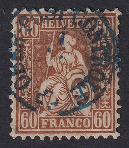 SVIZZERA 1863 Seduta Helvetia 60c Rame-Bronzo SG 59 Usato (CV £250) - Foto 1 di 1