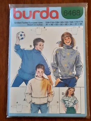 BURDA PATTERN - 6468 GIRL'S BOY' TOP JUMPER SHOULDER BUTTONS ZIP 104-176 UNCUT - Image 1 of 2