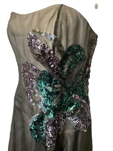 Coast Green Embellished Flared Bandeau Dress Fishtail Skirt Fit 12-14 Pristine - Picture 1 of 9