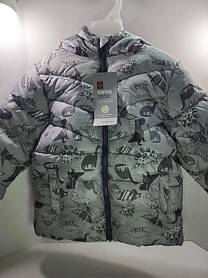 Chaqueta acolchada Swiss Tech gris con dinosaurios para niños talla 4T Foto 1 de 4