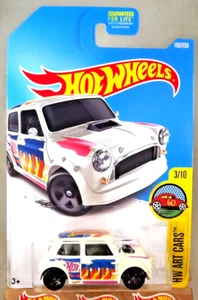2016 Hot Wheels #193 HW Art Cars 3/10 MORRIS MINI White w/Black 5 Spoke Wheels - Picture 1 of 5