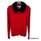 Kikit Maurice Sz S Sasson Red Christmas New Year Faux Fur Collar Sweater Button