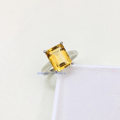 Anello In Argento Sterling 925 Con Gemma Citrina Naturale Per Gioielli Da Donna - Immagine 1 di 4