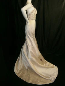 Cristiano Lucci Wedding Dress 8 Mermaid Blush Satin Bling Beaded Top Straps Wow - Picture 1 of 16