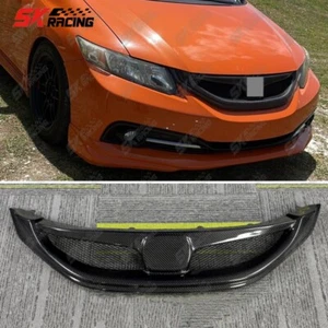Gloss Black/Carbon Fiber Front Upper Grille For Honda Civic Sedan 13-15 No Badge - Foto 1 di 24