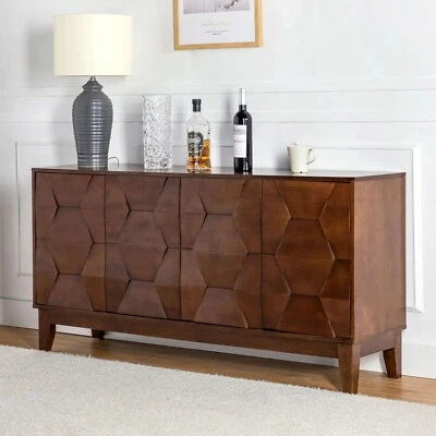 Mid Century Modern Sideboard Buffet Cabinet Credenza Stand Wide Solid Wood Brown - Image 1 of 4