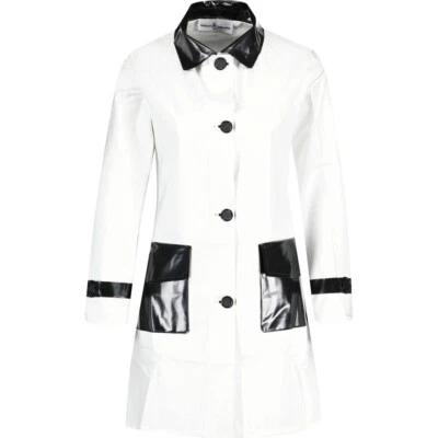 Impermeable de vinilo retro para mujer diseño elegante, detalles en contraste ropa exterior elegante Foto 1 de 2