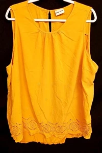 Ava & viv 4X ? NO SIZE TAG yellow pierced see through scoop neck sleeveless top - Picture 1 of 7