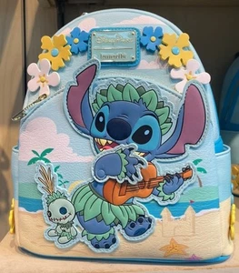 Disney Parks Stitch Scrump Flowers Ukulele Loungefly Mini Backpack NEW - Picture 1 of 3