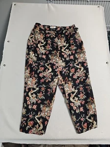 Talbots Petites taglia 14 stampa asiatica 90% seta vita alta elastico in vita largo - Foto 1 di 7