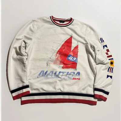 Moletom de Vela Náutica Vintage M – Manga Bandeiras Gráfico Veleiro 100% Algodão - Imagem 1 de 4