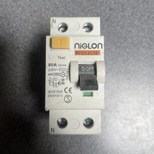 NIGLON 80 AMP 30mA DOUBLE POLE RCD TYPE AC RCD2-80/30 80A Main Switch Breaker - Picture 1 of 6