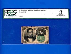 US 10c Fractional Currency Note 5th Issue Green Seal Pos H-16 FR1264 Pcgs15 FINE - Picture 1 of 2