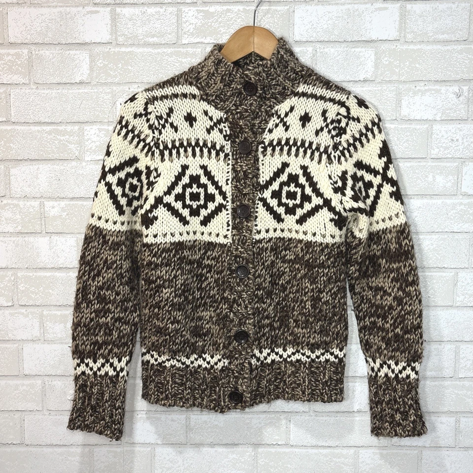 Cardigã Feminino Chunky Wool Blnd Chocolate Brown Fair Isle Pequeno Academia Asteca - Imagem 1 de 4