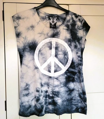 Tie Dye Peace Symbol Grey T Shirt, Label Lab 100% Cotton - Size 12 - Image 1 of 4