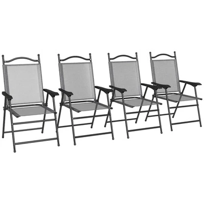 Juego de 4 sillas de patio plegables Outsunny con reposabrazos, asiento de tela de malla Foto 1 de 4