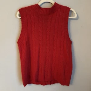 Vintage Lambswool Angora Rabbit Hair Sweater Vest Red Large Back Button Detail - Picture 1 of 8