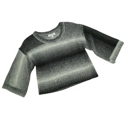 Y2K Vintage Wool Blend Sweater Cropped Striped 3/4 Bell Sleeve Grey Womens XS - Image 1 of 4