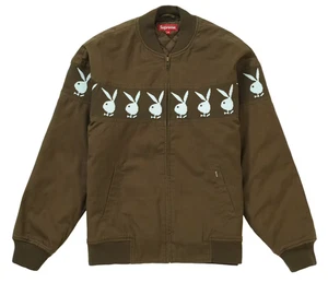 SS19 SUPREME X PLAYBOY QUILTED CREW JACKET BROWN WHITE SZ XL - Picture 1 of 4
