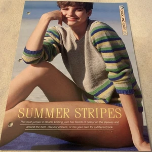 VINTAGE CREATIVE NEEDLES PATTERN - SUMMER STRIPES KNITTING PATTERN IN DK YARN - Picture 1 of 5