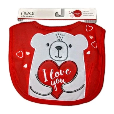 Babero bebé San Valentín oso polar amor corazón rojo alimentación niño pequeño regalo soluciones ordenadas Foto 1 de 4