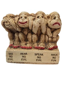 Vtg 1976 Paula Figurine See/Hear/Speak No Evil, Have No Fun Monkeys Statue - Picture 1 of 13