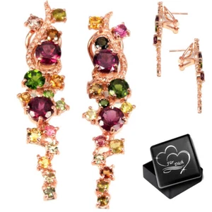 Echter Chrom Diopsid Rhodolith Turmalin 925er Silber lange Ohrringe Rosegold J33 - Bild 1 von 5