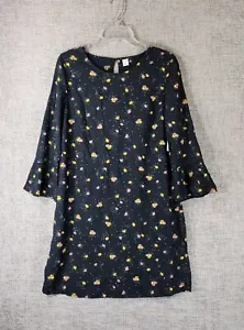 Vestido recto floral azul marino antiguo para mujer mediano negro manga 3/4 con volantes nuevo con etiquetas - Imagen 1 de 11