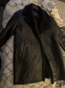 Guess men's trench coat faux fur black size M MSRP $350 - Picture 1 of 4