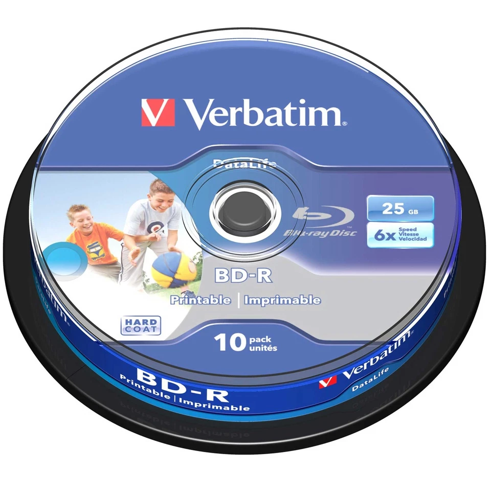 VERBATIM® 10 VERBATIM BD-R Rohlinge 25GB /6x Full Size Printable Surface Hard Coat Spindel