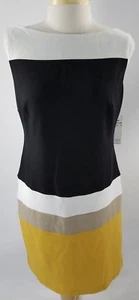 New Sandra Darren Women Dress Ivory Black Yellow Sleeveless Lined Polyester 6 - Picture 1 of 9