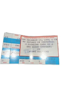 Dan Marino 35.000 Career Yards 3 TD NFL Ticket Stub Dolphins Chargers 15.12.1991 - Bild 1 von 3