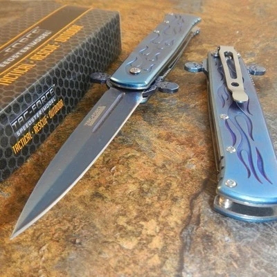 Navaja de Bolsillo Plegable TAC-FORCE Azul Titanio Apertura Asistida por Resorte ¡NUEVA! Foto 1 de 2