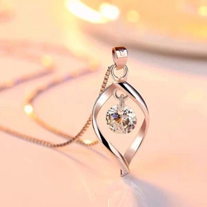 925 Sterling Silver Twisted Crystal Pendant Chain Necklace Womens Jewellery Gift - Picture 1 of 4