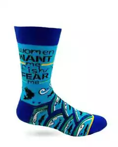 Women Want Me, Fish Fear Me Men's Crew Socks Size 10-13 Fabdaz Sports Fashion - Picture 1 of 3